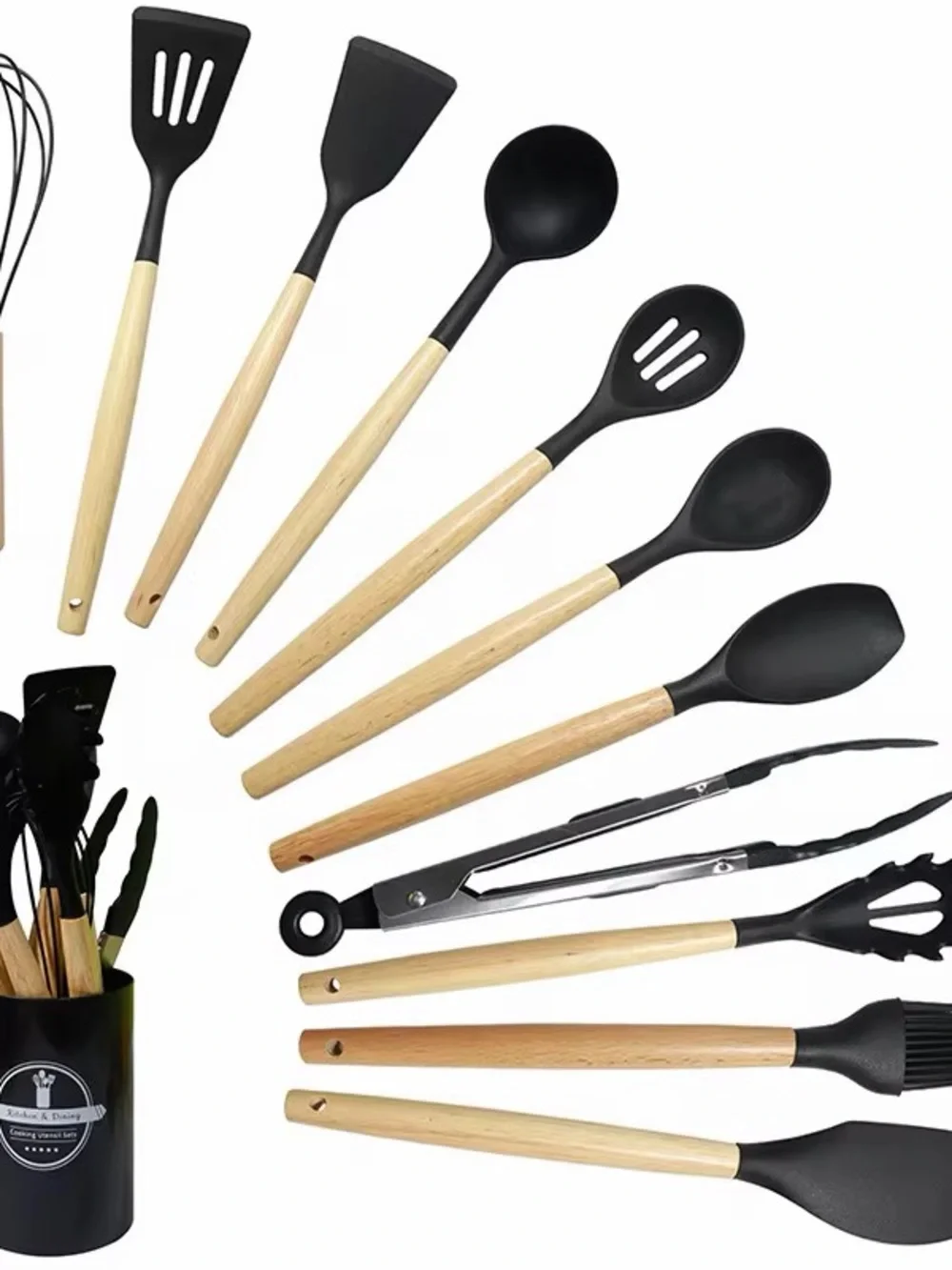 🖤 12-Piece Black Silicone Kitchen Utensil Set